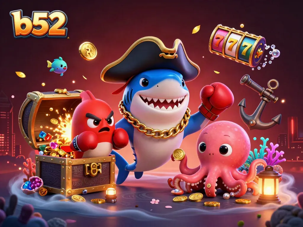 Engage with b52 slots gaming alongside pirate-themed characters in an underwater treasure scene.