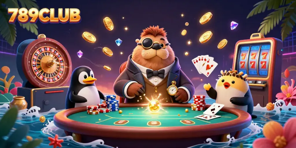 Experience thrilling poker action with 789CLUB's vibrant underwater scene featuring a jolly walrus and colorful characters.