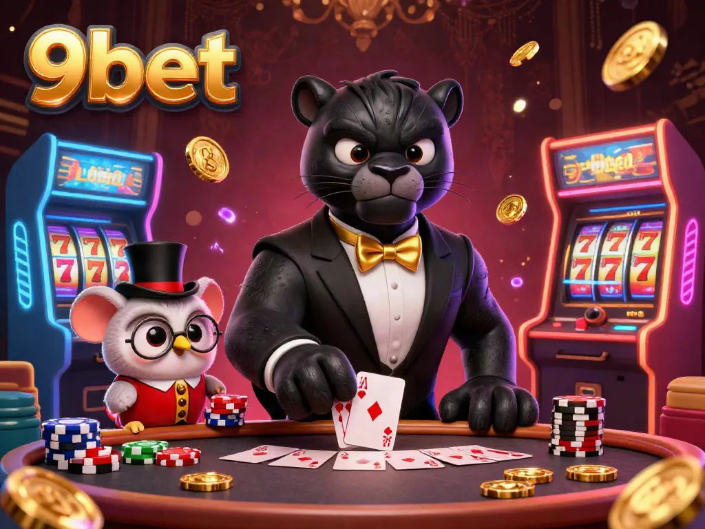 Experience the excitement of 9bet's live casino, featuring a stylish panther dealer and vibrant casino elements.