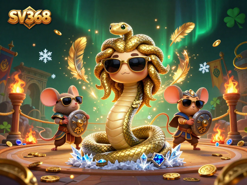 Play exciting games at SV368 casino featuring a lively Medusa scene with golden coins.