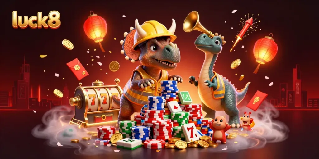 Experience luck8 with a vibrant celebration of casino joy featuring dynamic characters and lucky symbols.