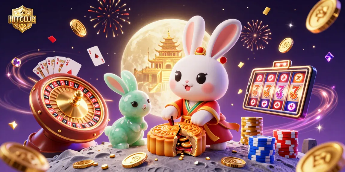 Engage with HITCLUB's thrilling casino experience, featuring moon rabbits and vibrant gambling elements.