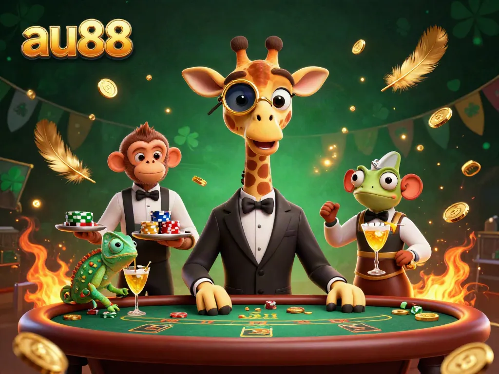 Engage in thrilling bets with au88 featuring a high-roller giraffe and vibrant casino ambiance.