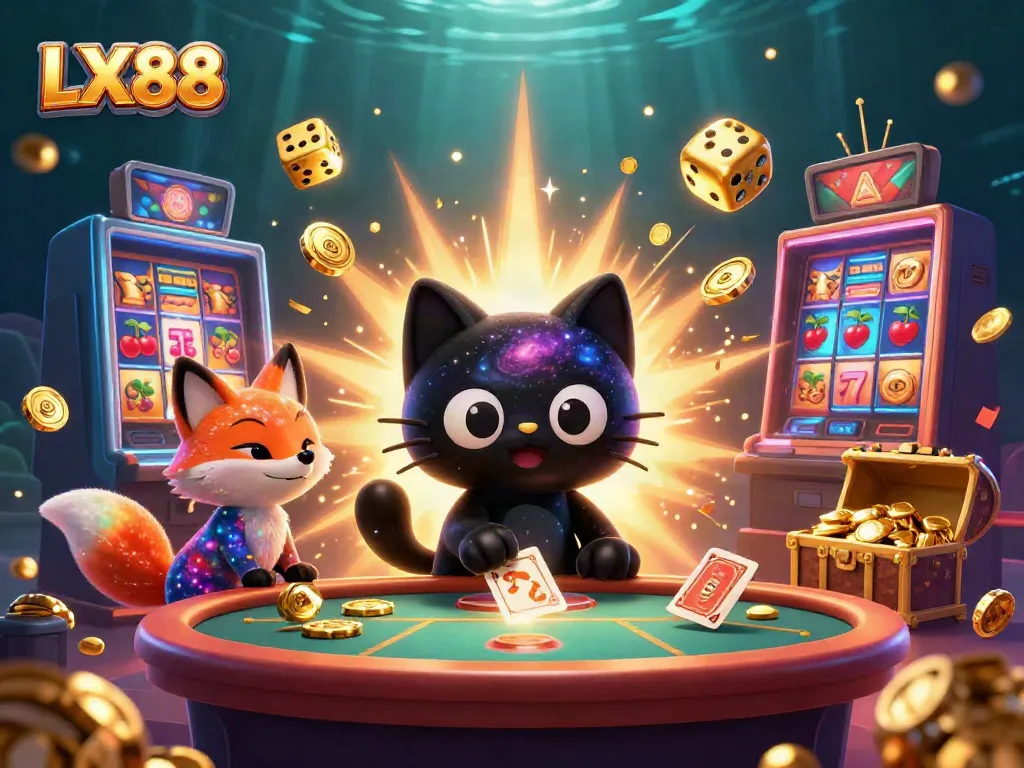 Experience winning moments at LX88's cosmic casino with vibrant characters and explosive game elements.