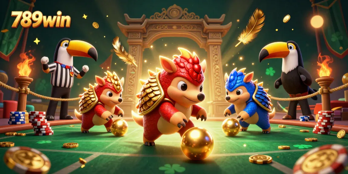 Experience thrilling gameplay with the dynamic pangolins of 789win rolling golden balls in a vibrant casino setting.