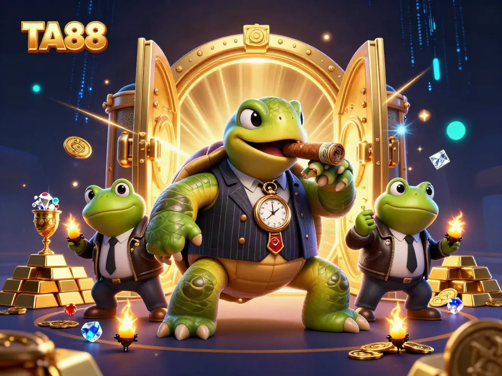 Join the adventure with TA88, featuring a massive turtle mobster and bullfrog enforcers in a vibrant casino scene.