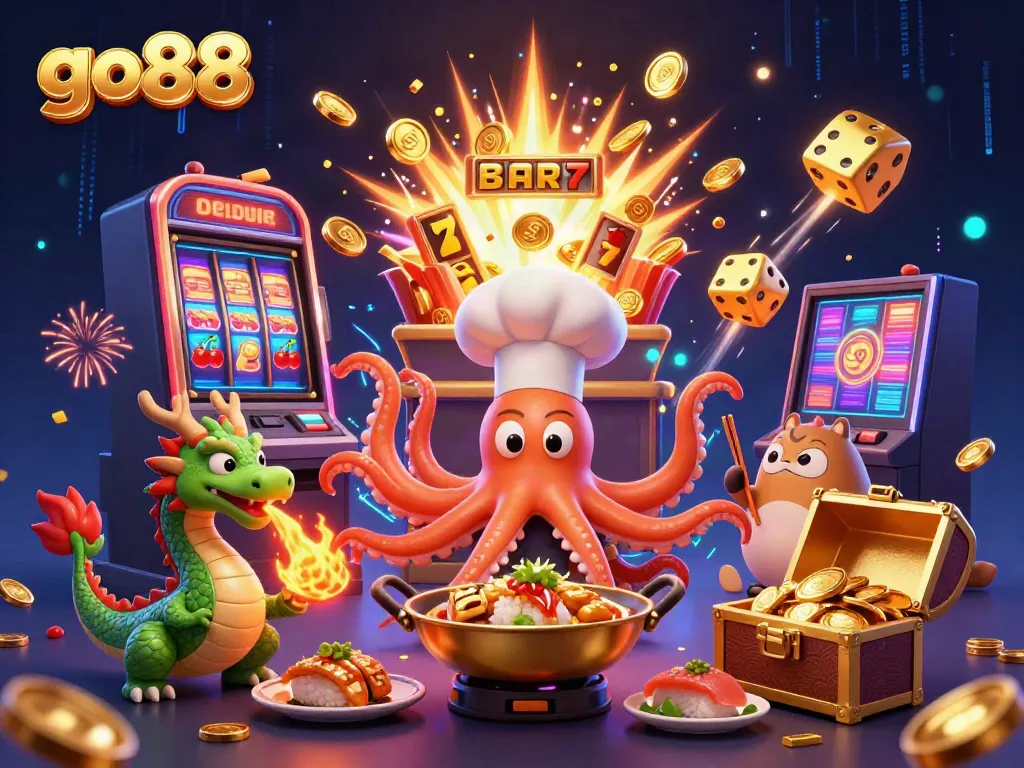 Experience the excitement of go88 with vibrant characters and dynamic casino elements in a colorful jackpot scene.