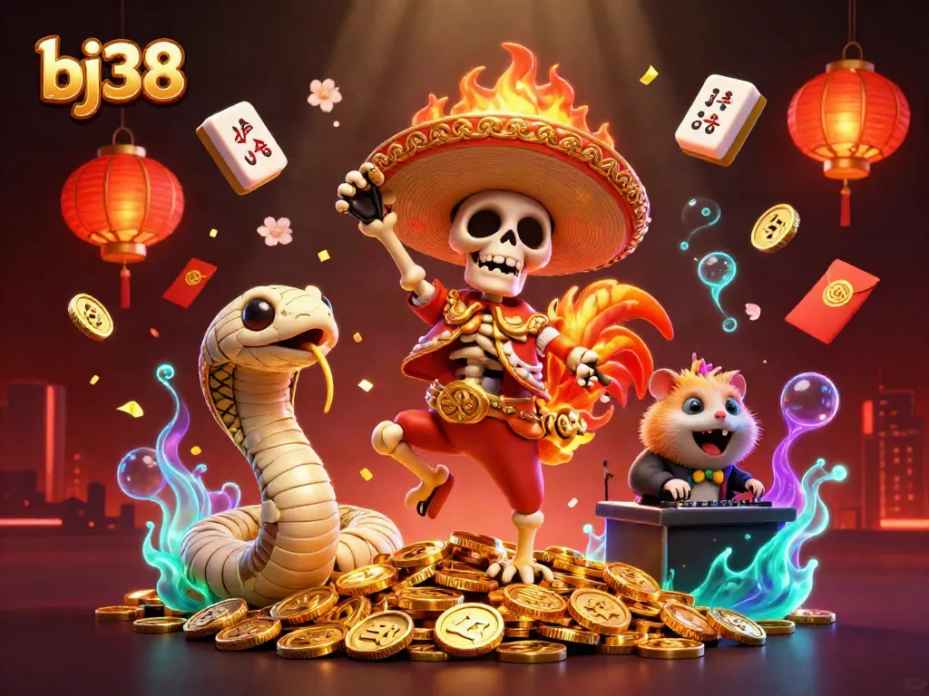 Experience the thrill of bj38 with vibrant casino characters celebrating on golden coins.