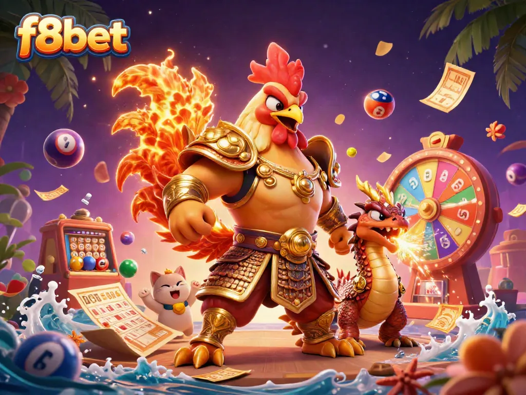 Experience exciting gameplay with F8BET's vibrant lottery scene showcasing colorful elements and characters.