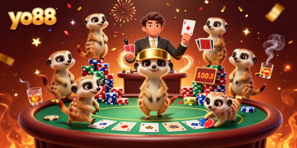 yo88 gameplay experience shines with cartoon meerkats in an engaging casino scene