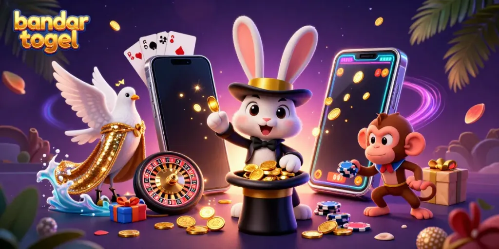 Menggandakan keberuntungan bandar togel dengan ilustrasi 3D kartun pesulap kelinci, merpati bersequin, dan monyet nakal mencuri chip poker.
